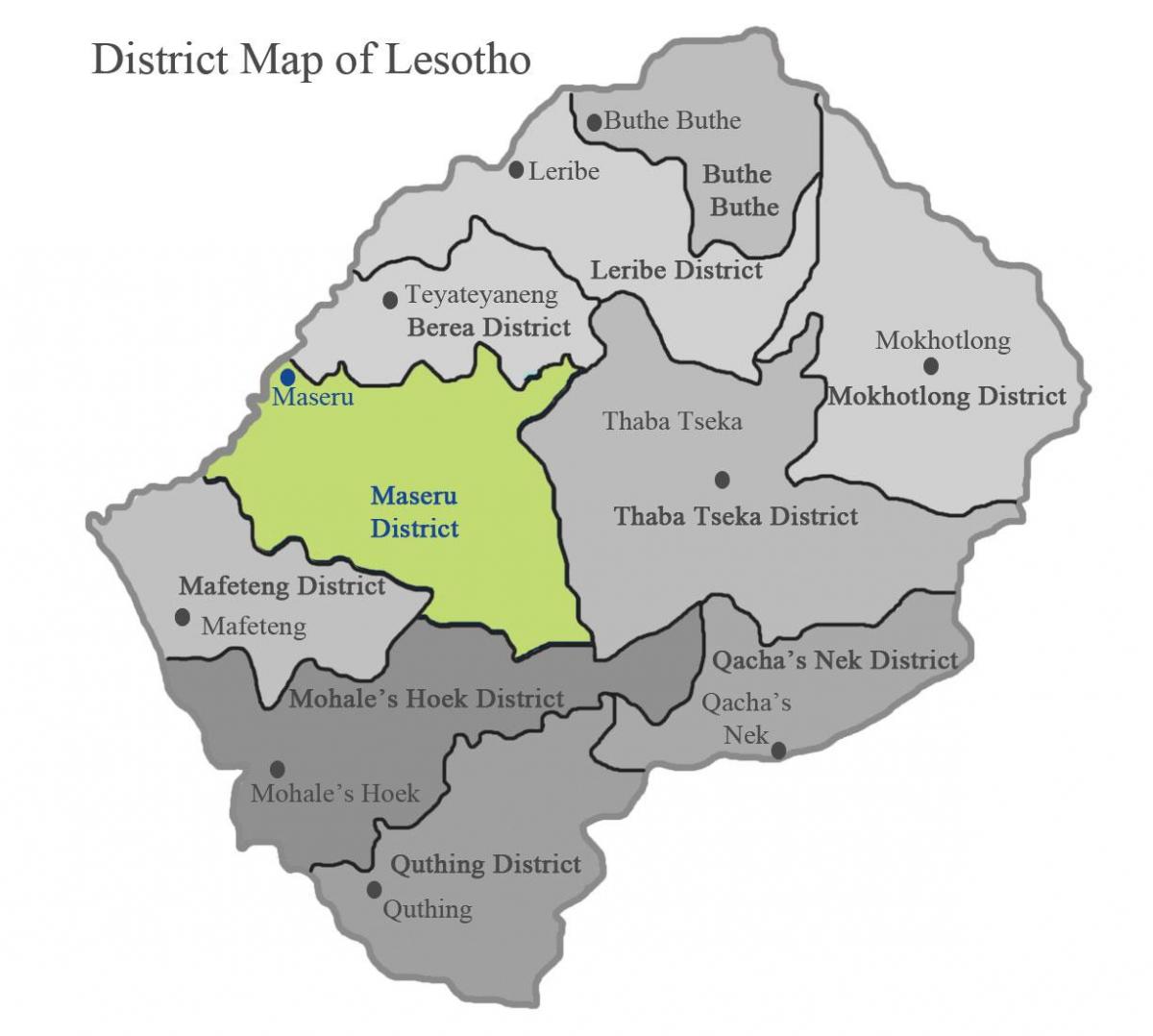 નકશો લેસોથો દર્શાવે જિલ્લાઓ